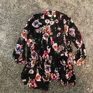 Sheer Floral Kimono with Spike Shoulder Detail